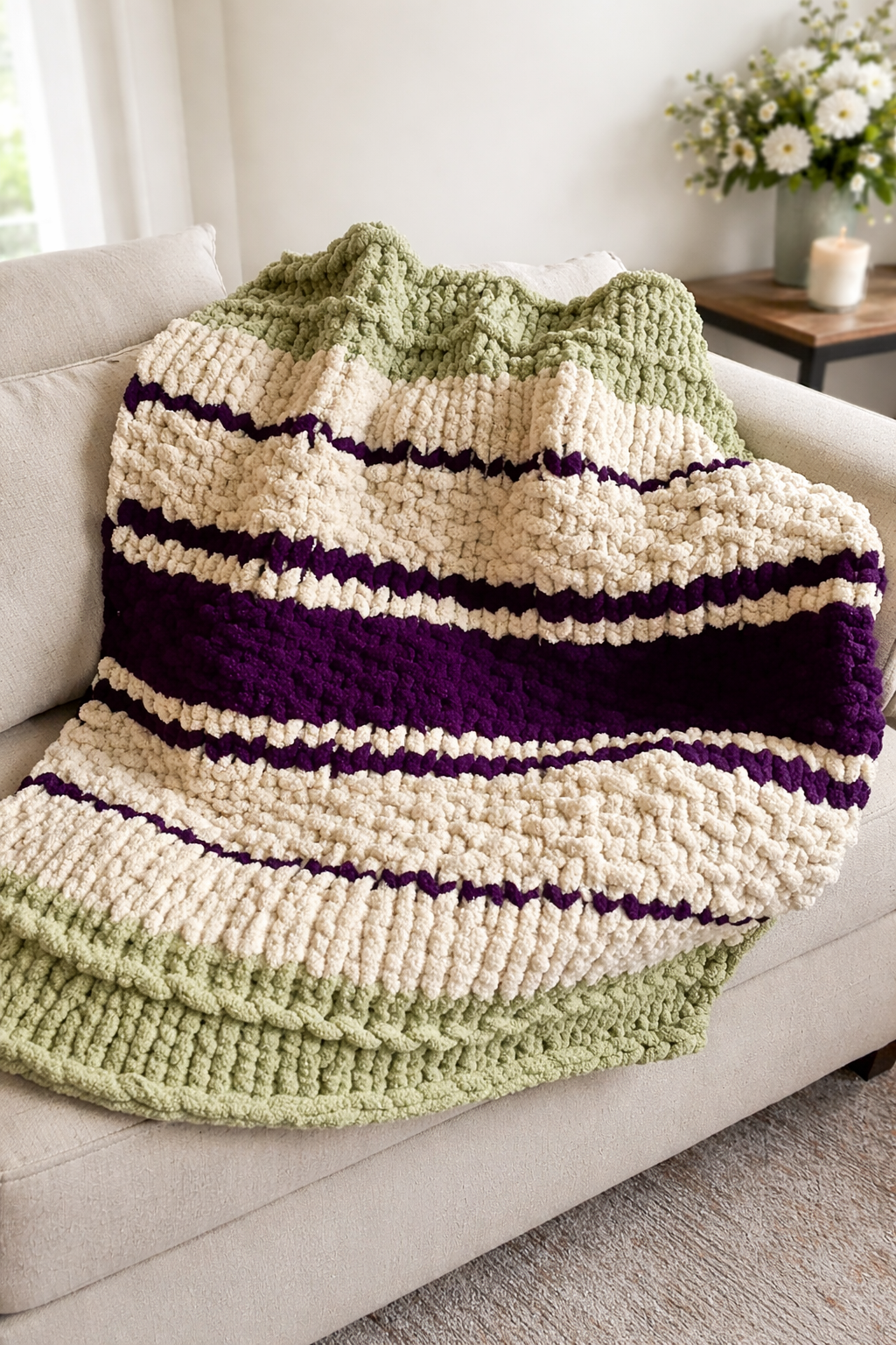 Amethyst Horizon Chunky Hand Knit Chenille Blanket – 48” x 56”