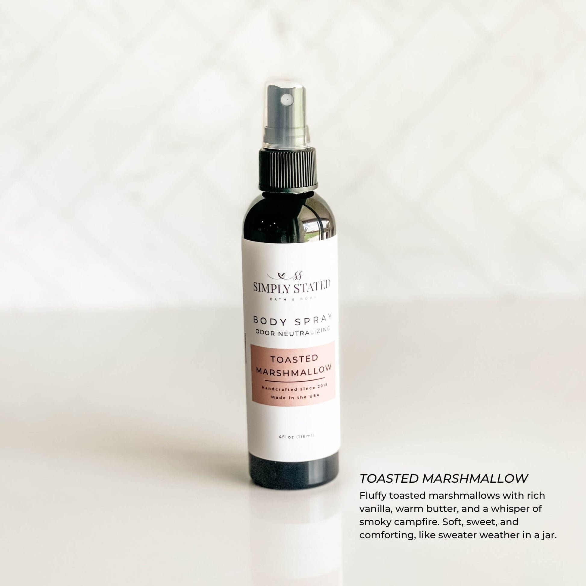 Toasted Marshmallow Body Spray with cozy vanilla, butter, and smoky fragrance notes