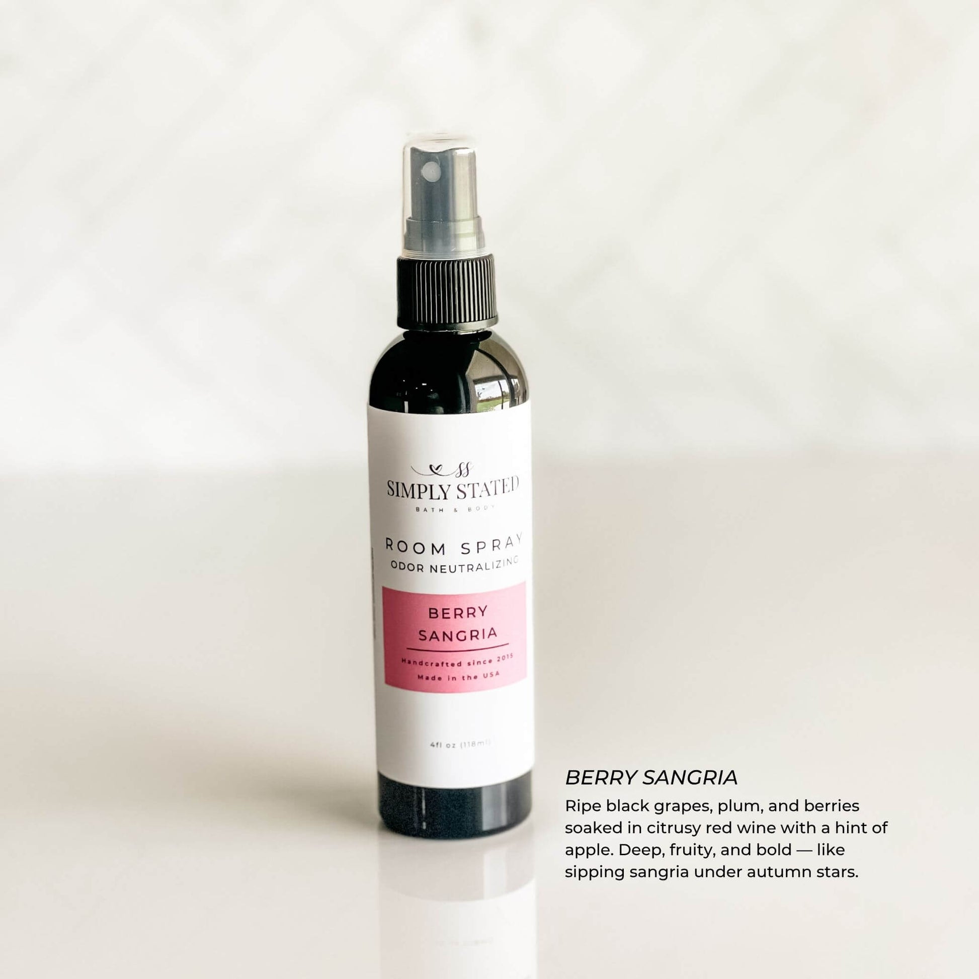 Berry Sangria Room Spray with deep fruity fall scent notes and clean label design