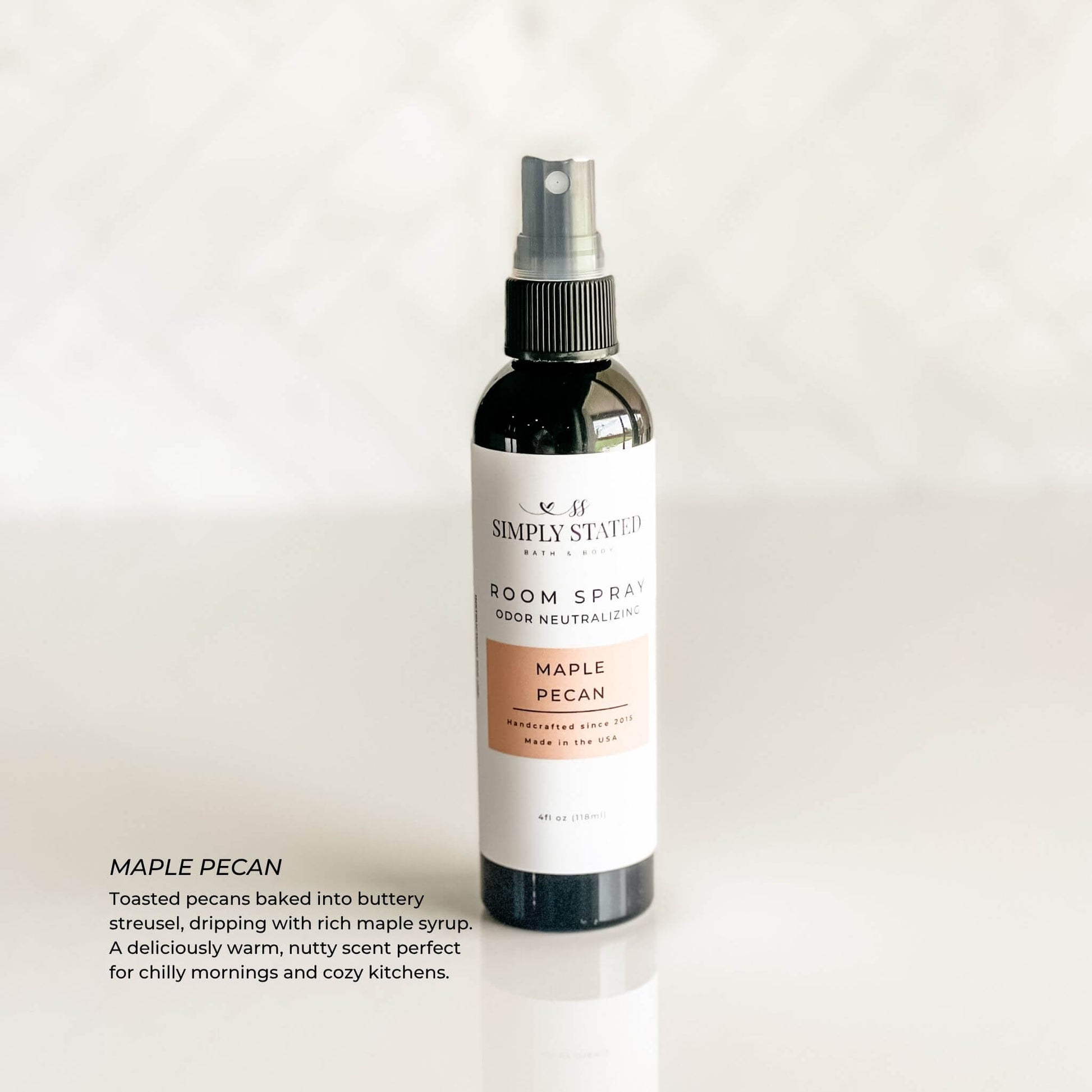 Maple Pecan Room Spray with nutty, buttery scent and soft neutral tones