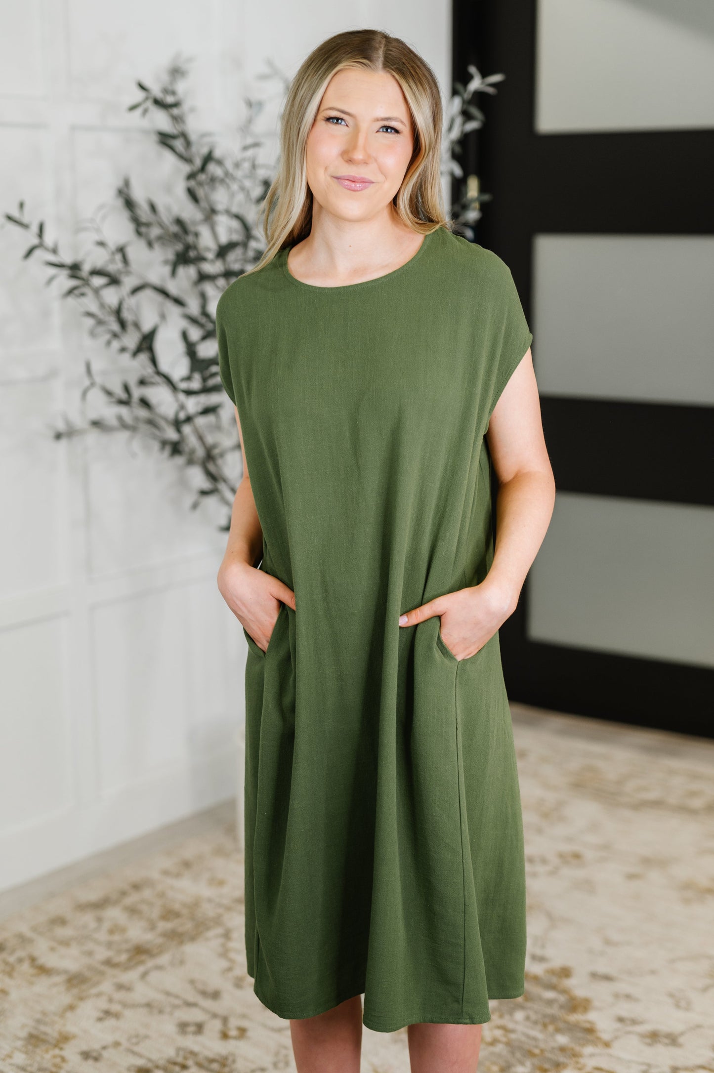 Flatter Me Later Relaxed Dress in Moss