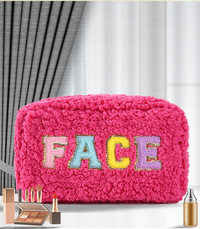rts: Chenille Letter Cosmetic Bag