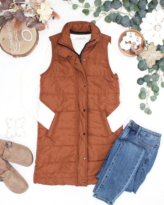 IN STOCK Harlow Long Vest - Cinnamon