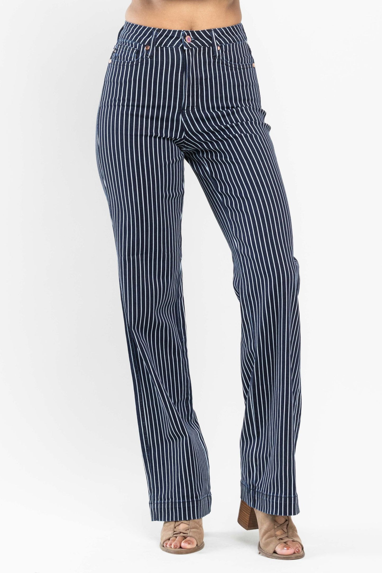 Arriving 10/3 - PreOrder - Judy Blue High Waist Tummy Control Striped Straight Jeans