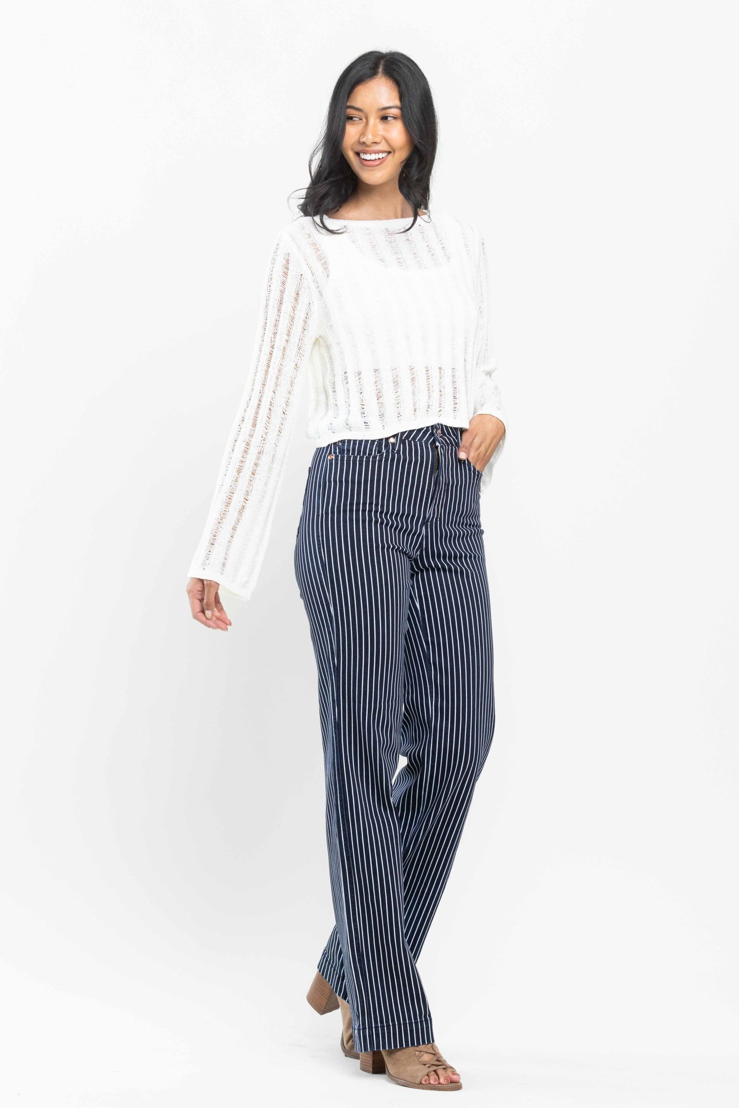 Judy Blue High Waist Tummy Control Striped Straight Jeans