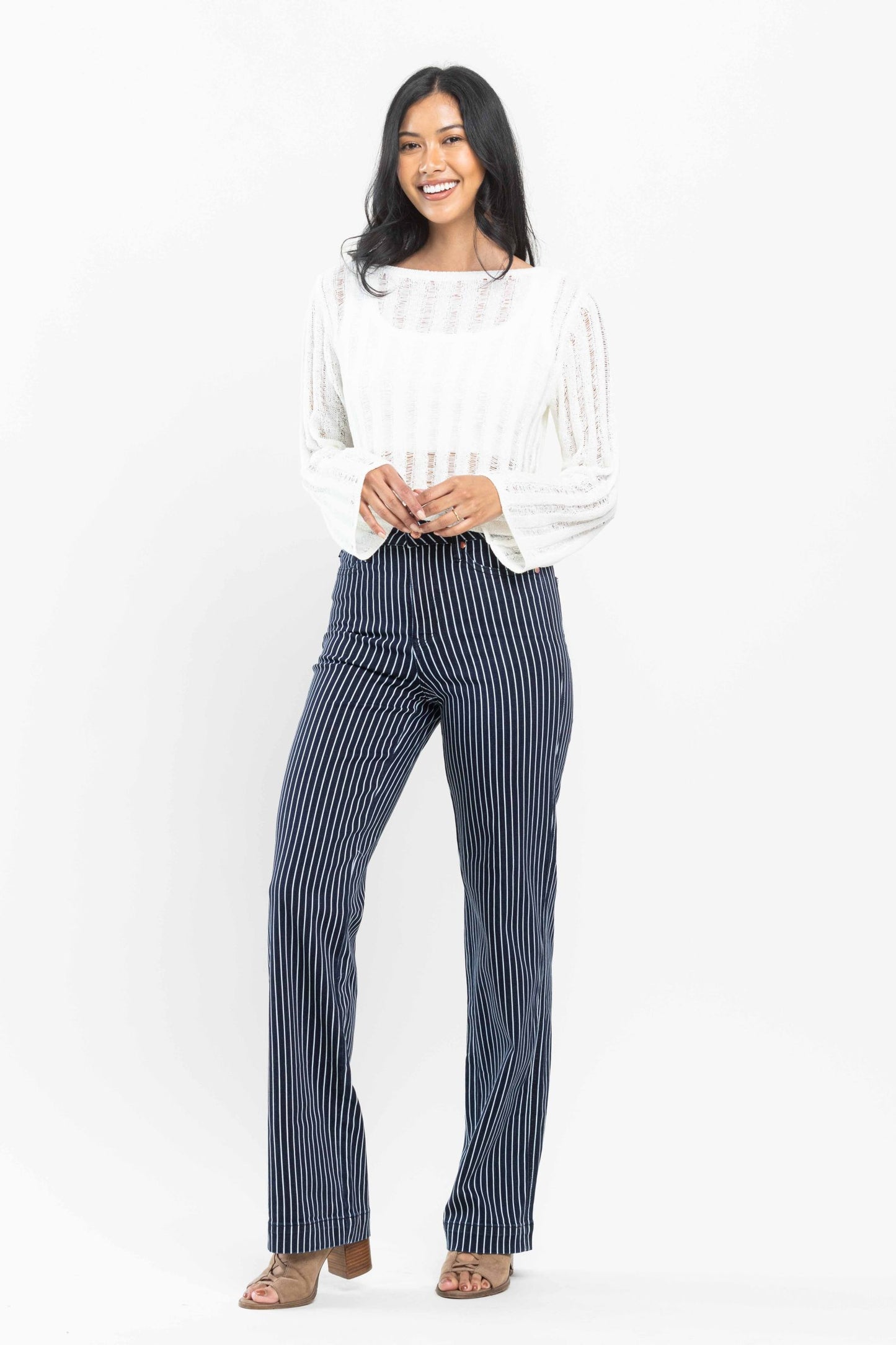 Arriving 10/3 - PreOrder - Judy Blue High Waist Tummy Control Striped Straight Jeans