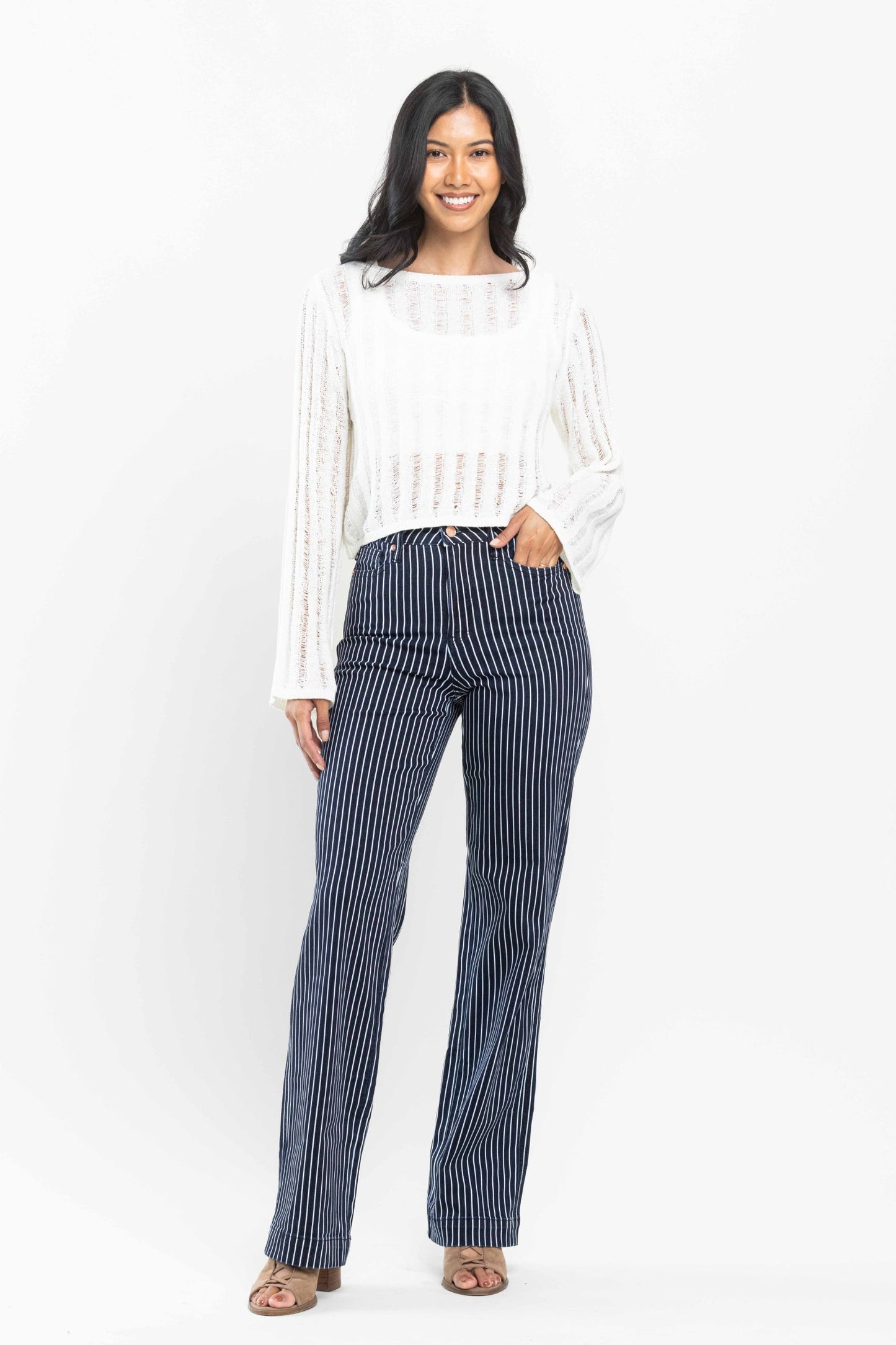 Judy Blue High Waist Tummy Control Striped Straight Jeans