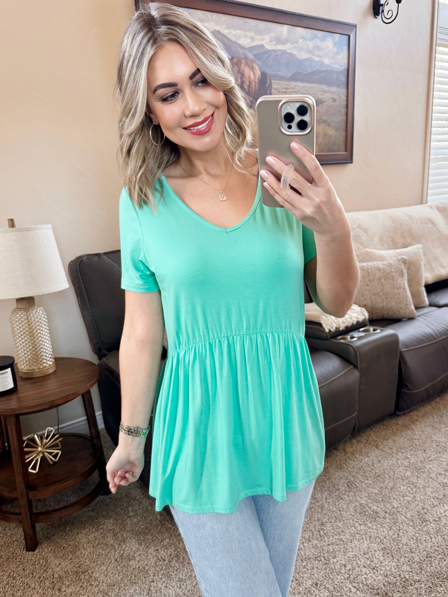 IN STOCK Sarah Ruffle Short Sleeve - Turquoise