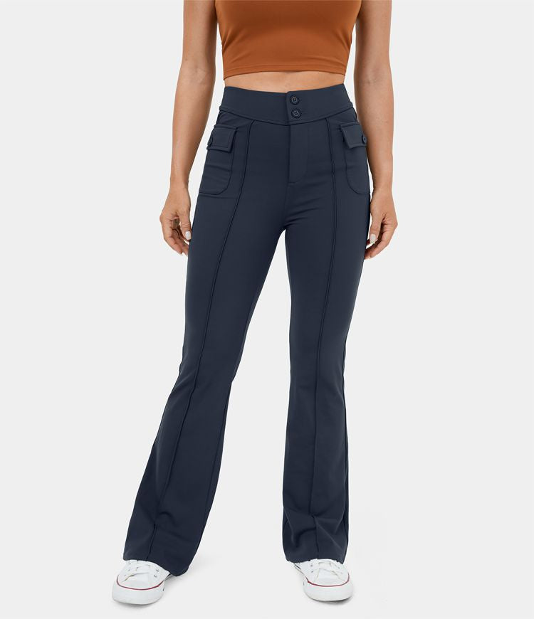 Women's High Waisted Button Multiple Pockets Flare Casual Pants - Halara