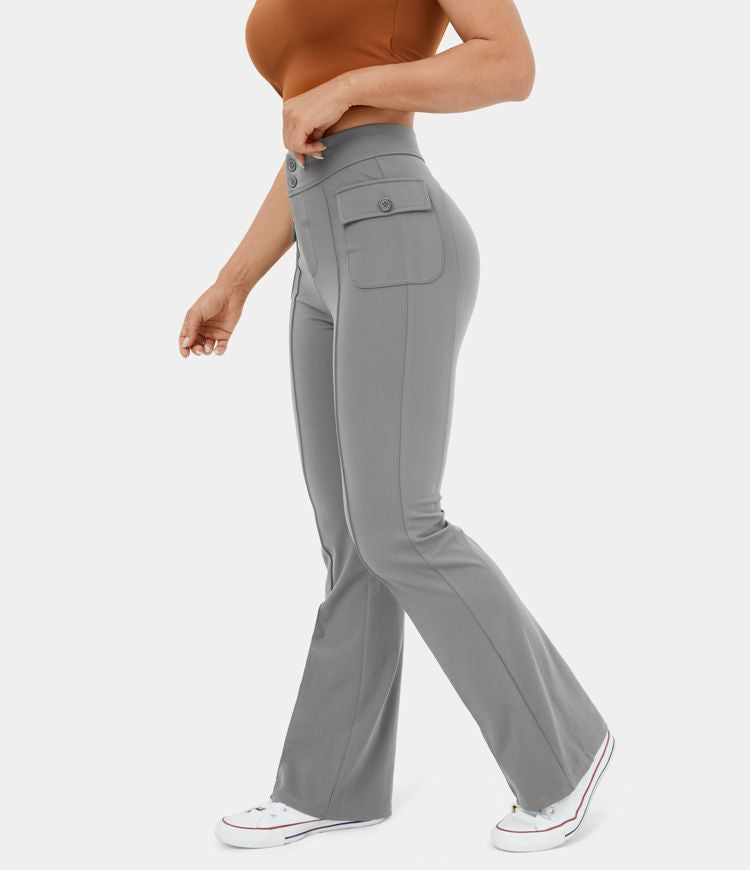 Halara High Waisted Button Side Flap Pocket Flare Casual Cargo Pants - –  Brandi's Boutique Online