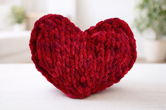 Hand Knit Chunky Chenille Heart Pillow – 14” with Braided Edge