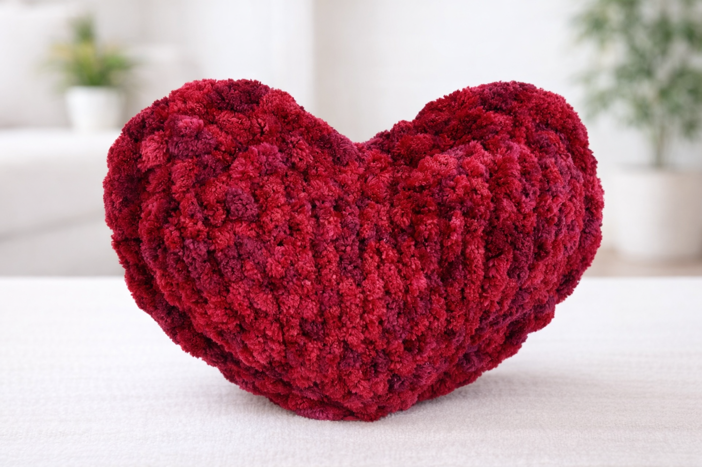 Hand Knit Chunky Chenille Heart Pillow – 14” with Braided Edge