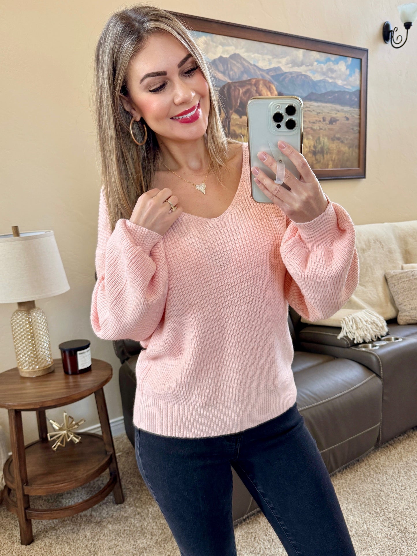 IN STOCK Bethany Bow Knit Sweater - Light Pink