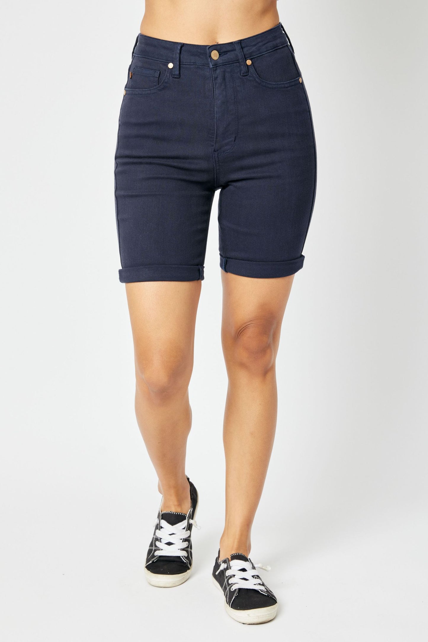 Judy Blue High Waist Navy Garment Dyed Bermuda Shorts