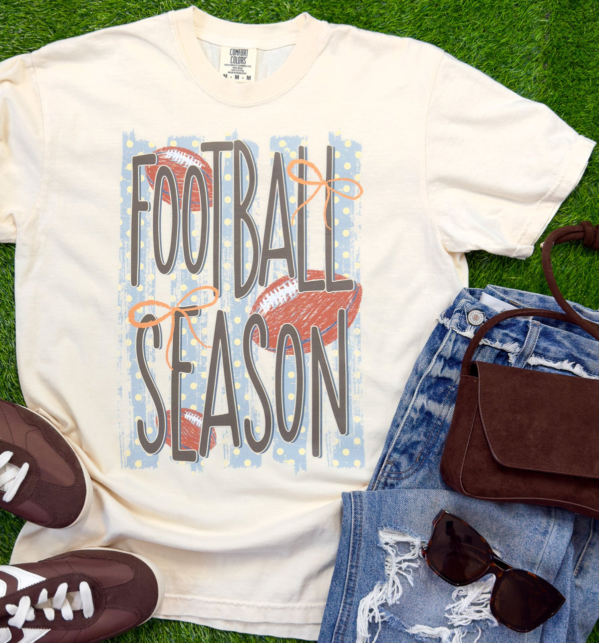 Football Season Stripes & Bows Tee