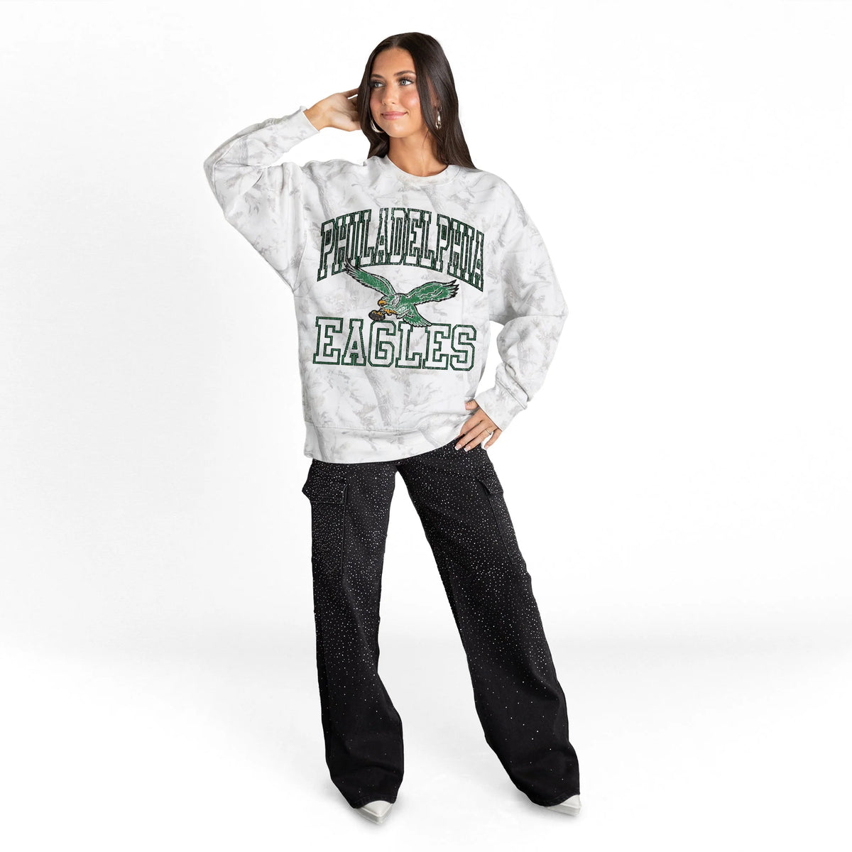 Philadelphia Eagles Whiteout Premium Drop Shoulder Pullover
