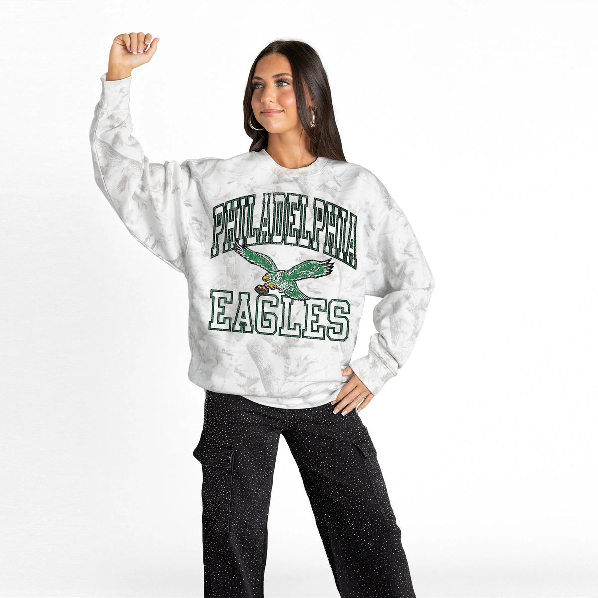 Philadelphia Eagles Whiteout Premium Drop Shoulder Pullover
