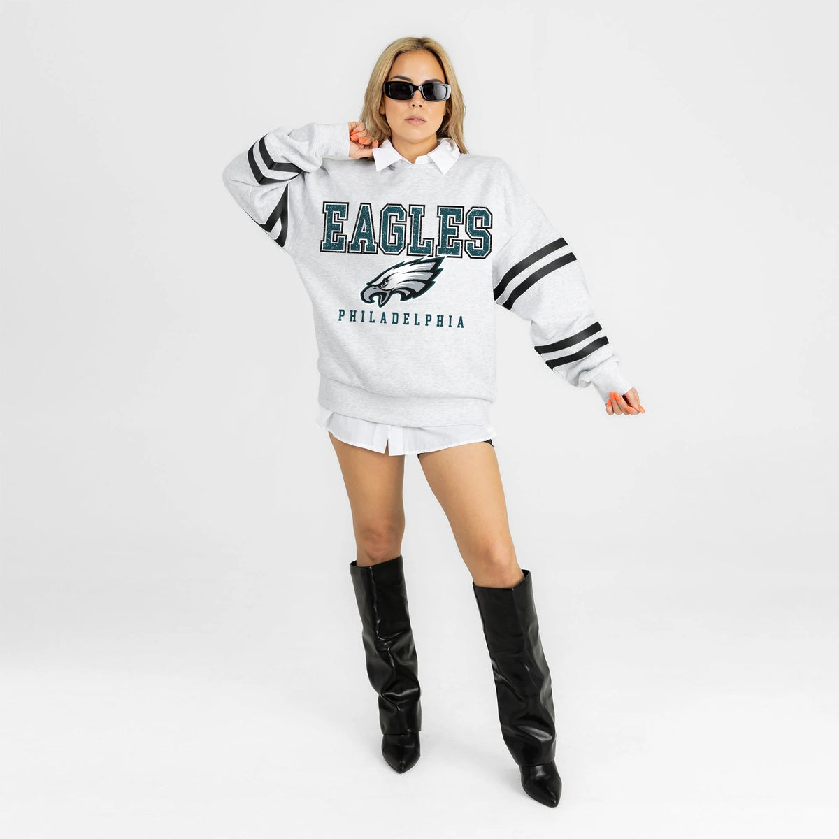 Philadelphia Eagles Stadium Stripes Stripe Sleeve Crewneck Sweatshirt