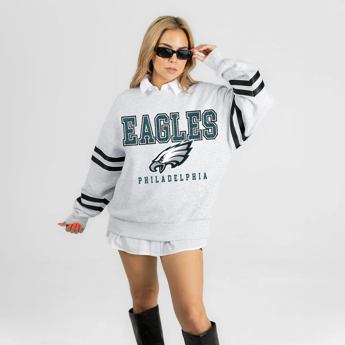 Philadelphia Eagles Stadium Stripes Stripe Sleeve Crewneck Sweatshirt