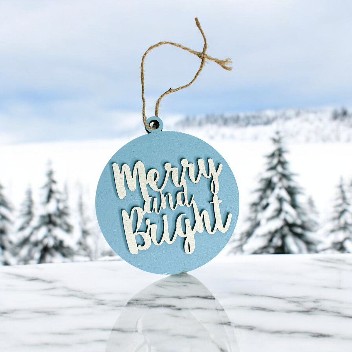 merry and bright wood ornament
