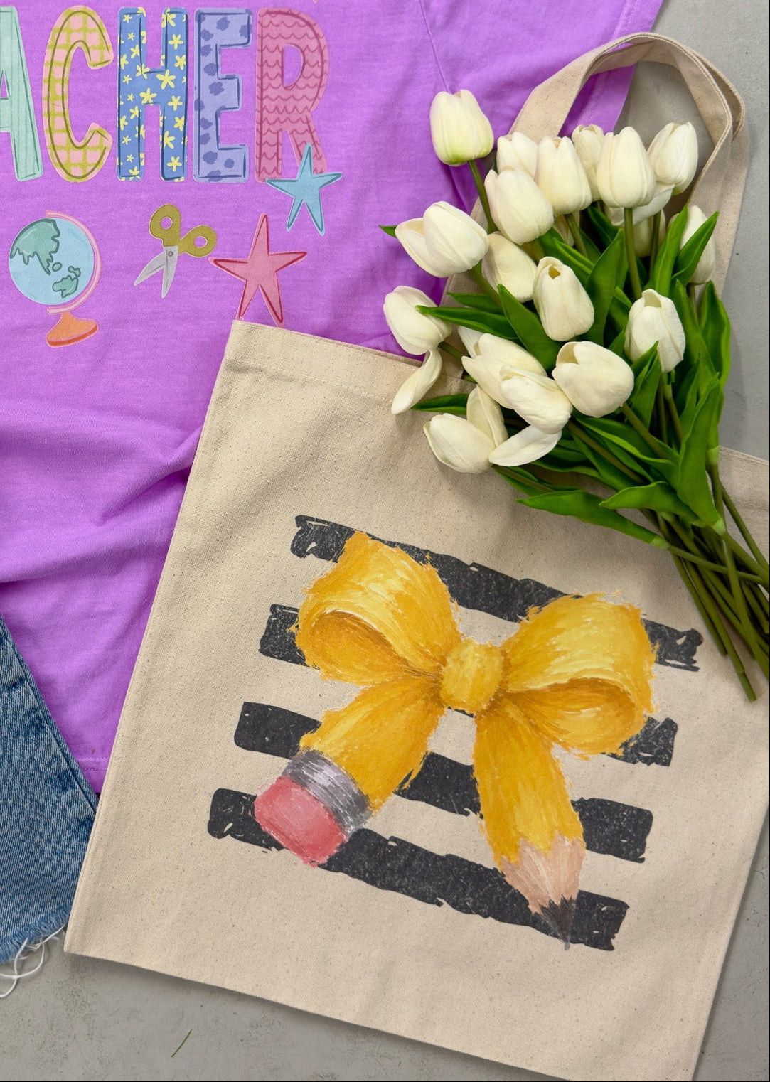 Teacher Pencil Bow Tote