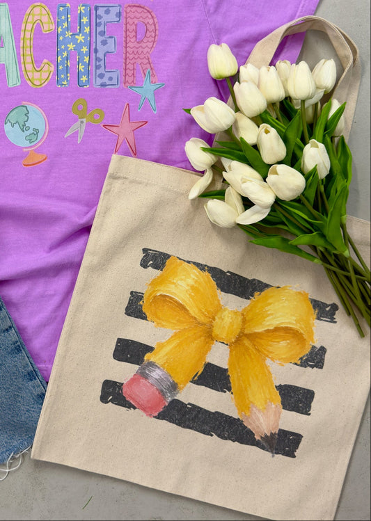 Teacher Pencil Bow Tote