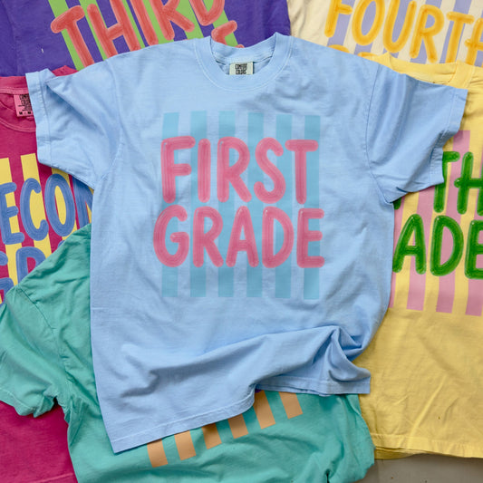 Stripes Back To School Grades Teacher Tee