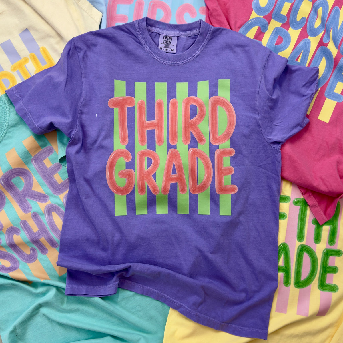 Stripes Back To School Grades Teacher Tee