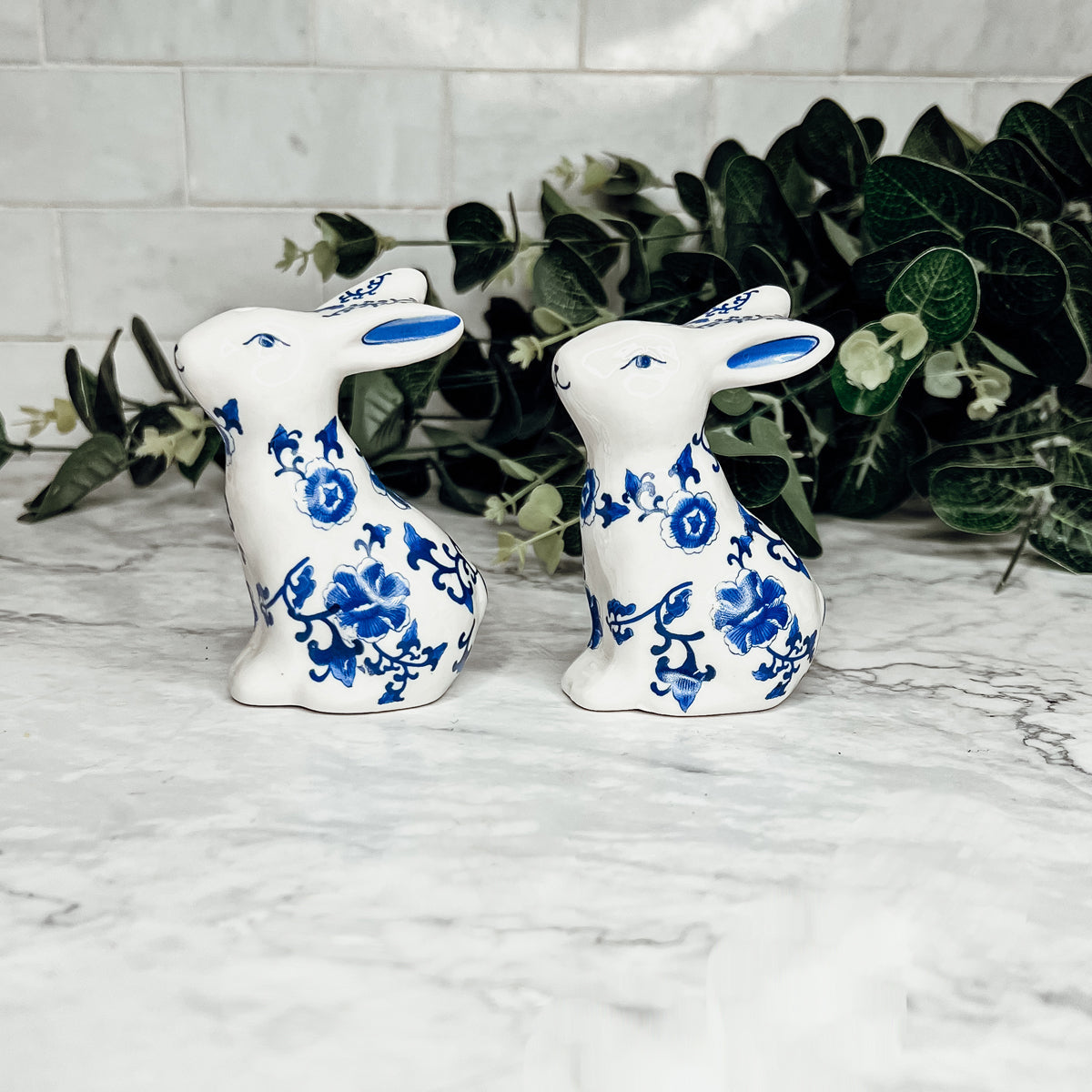 Blue and White Bunny Salt and Pepper Shakers