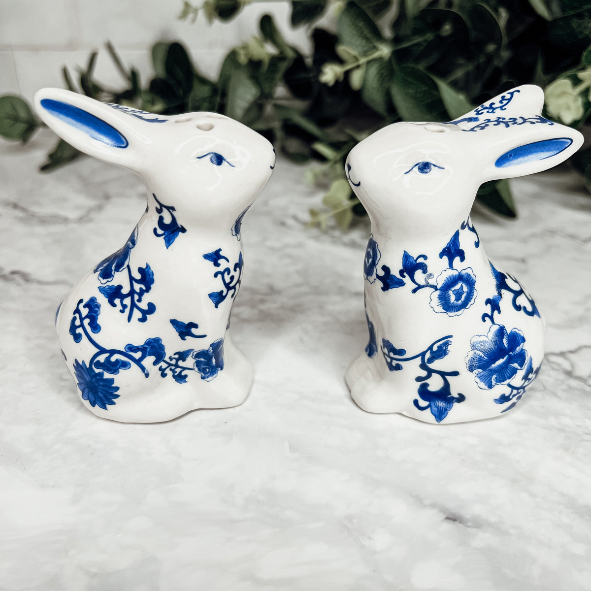 Handmade Salt and Pepper Shakers, Blue and White Bunny