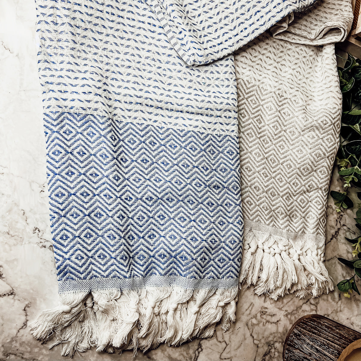 Peshtemal Bath Towel Collection - Blue and Gray Tassel Towels made from Cotton