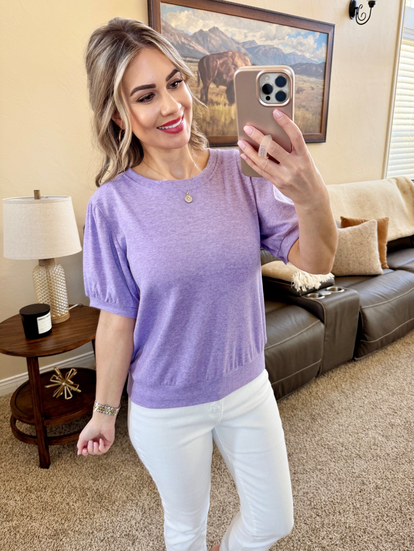 IN STOCK Katie Cozy Top - Heathered Purple