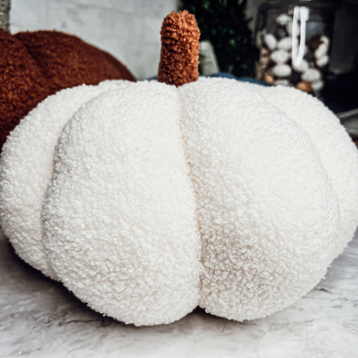 White Plush Pumpkin Decor, Handmade in USA