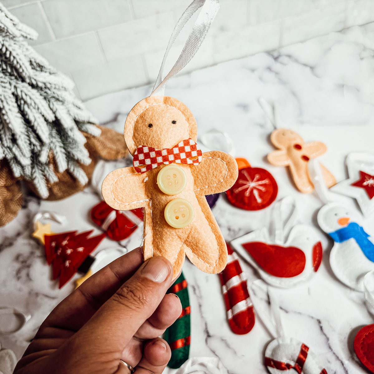 Felt Christmas advent calendar with pockets for resale
Gingerbread man ornaments handmade cotton