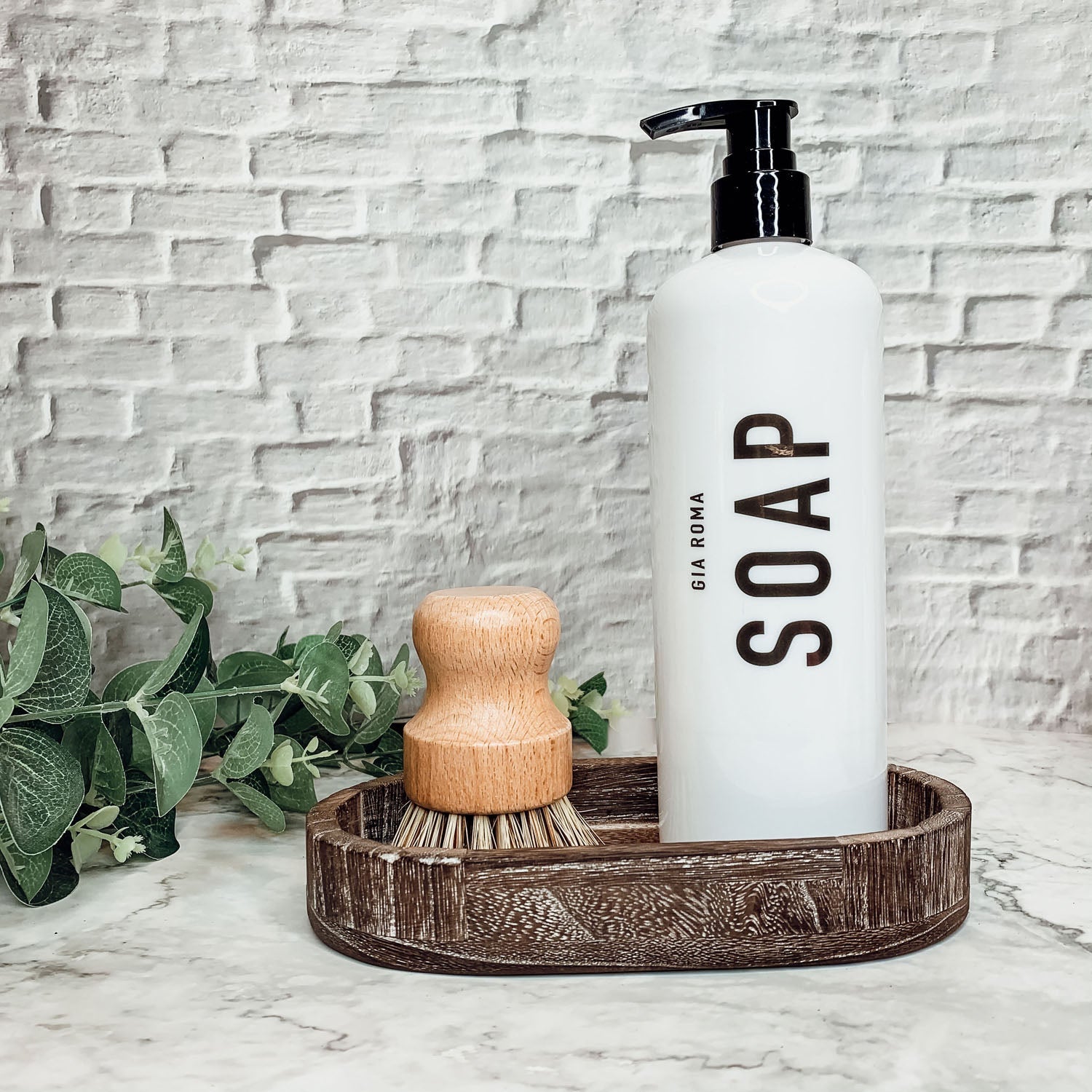 Reusable Dispenser Tray and Wooden Dish Brush