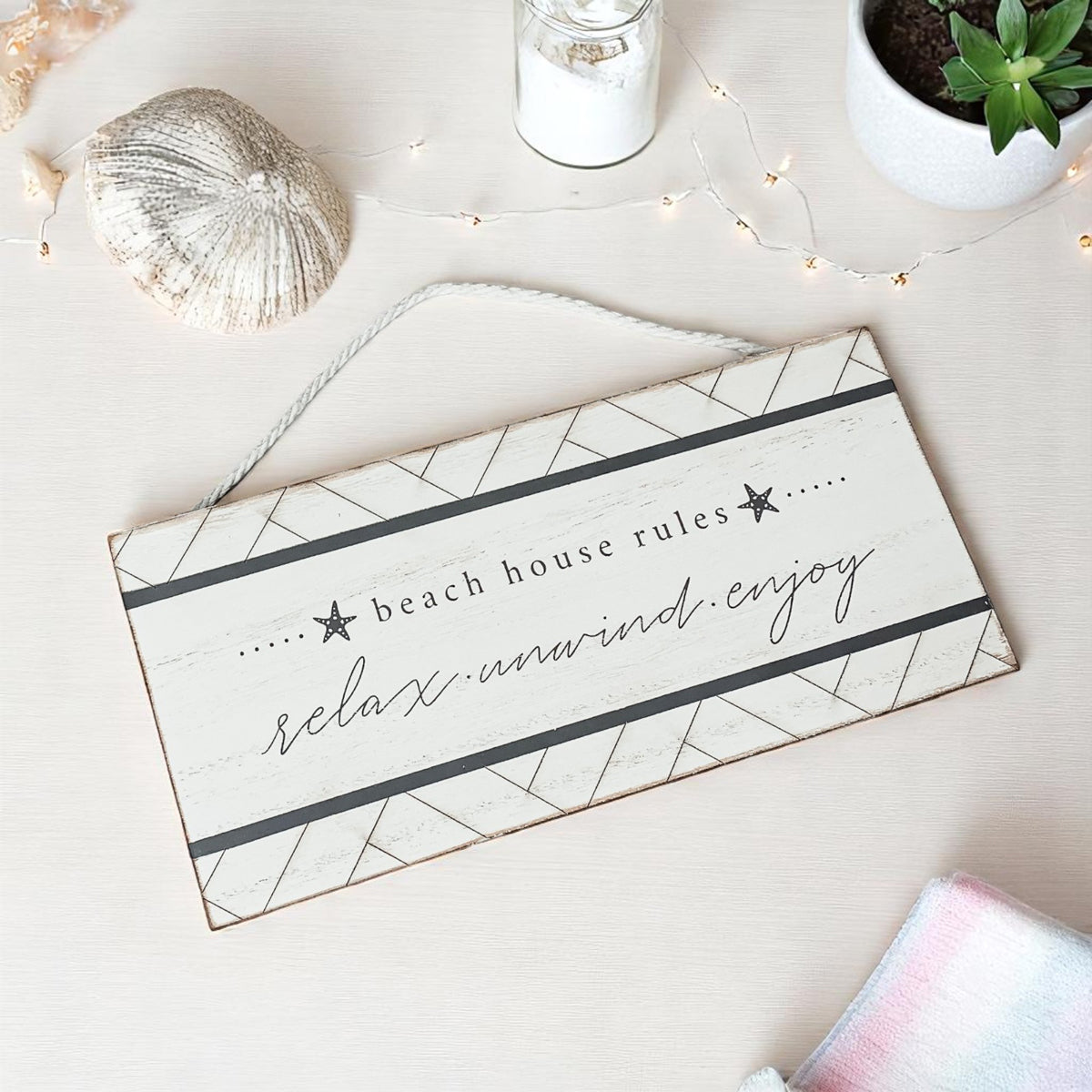 11x5 white coastal wall decor with relax unwind enjoy text