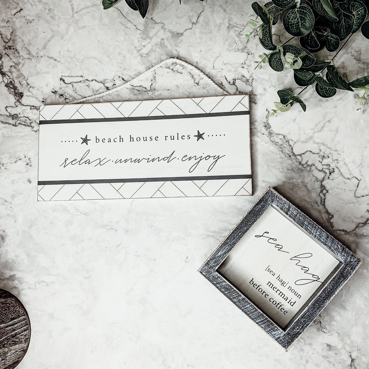 Modern farmhouse beach sign with geometric accents