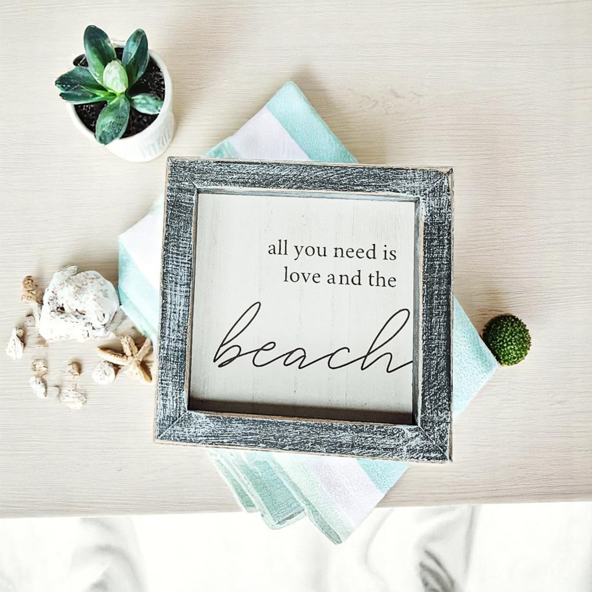 5x5 coastal decor sign with rope and starfish styling
Beach house wall art with inspirational quote