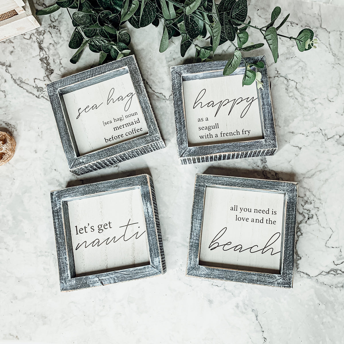 Seaside home decor with romantic beach quote