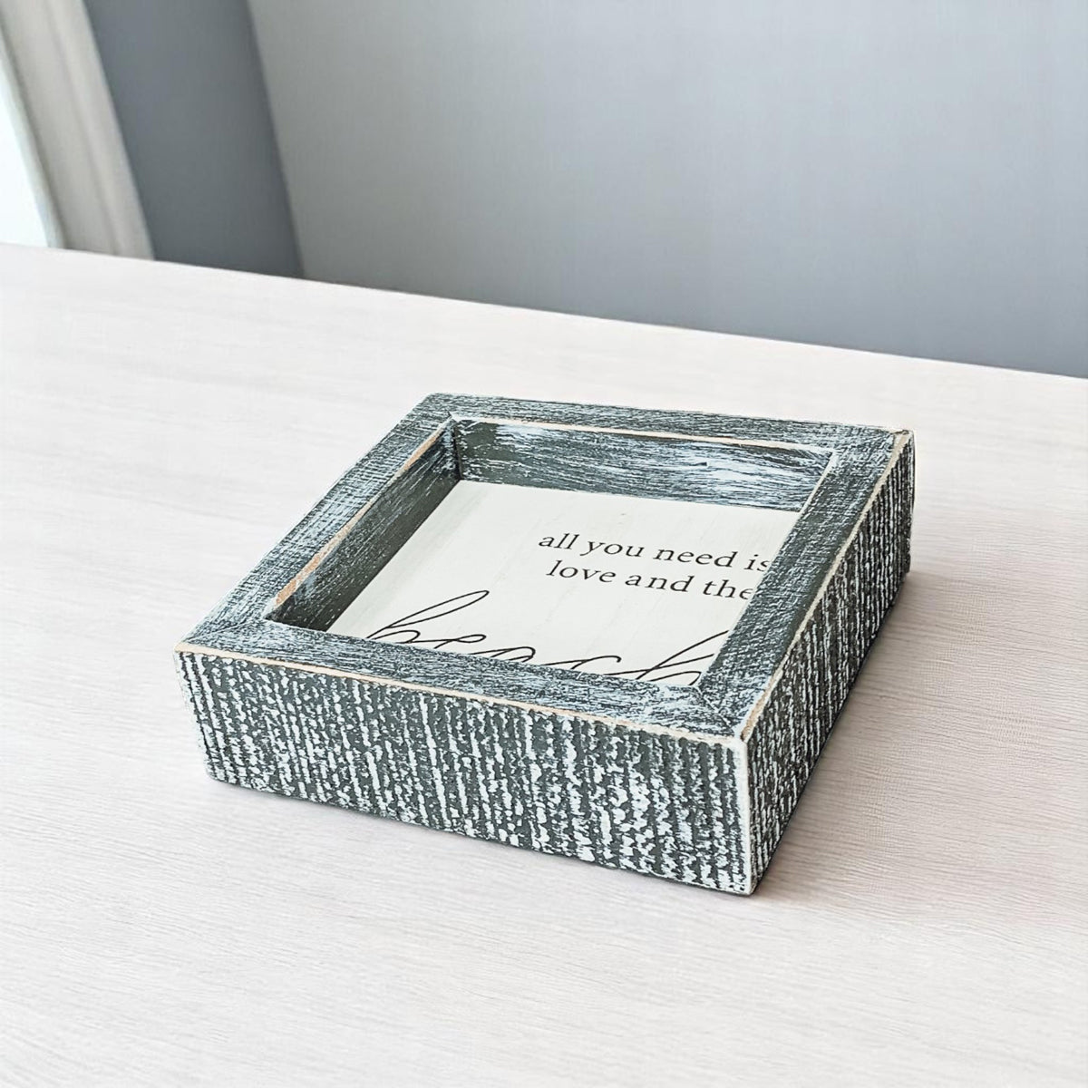 Beach humor wall art with seagull quote in rustic frame