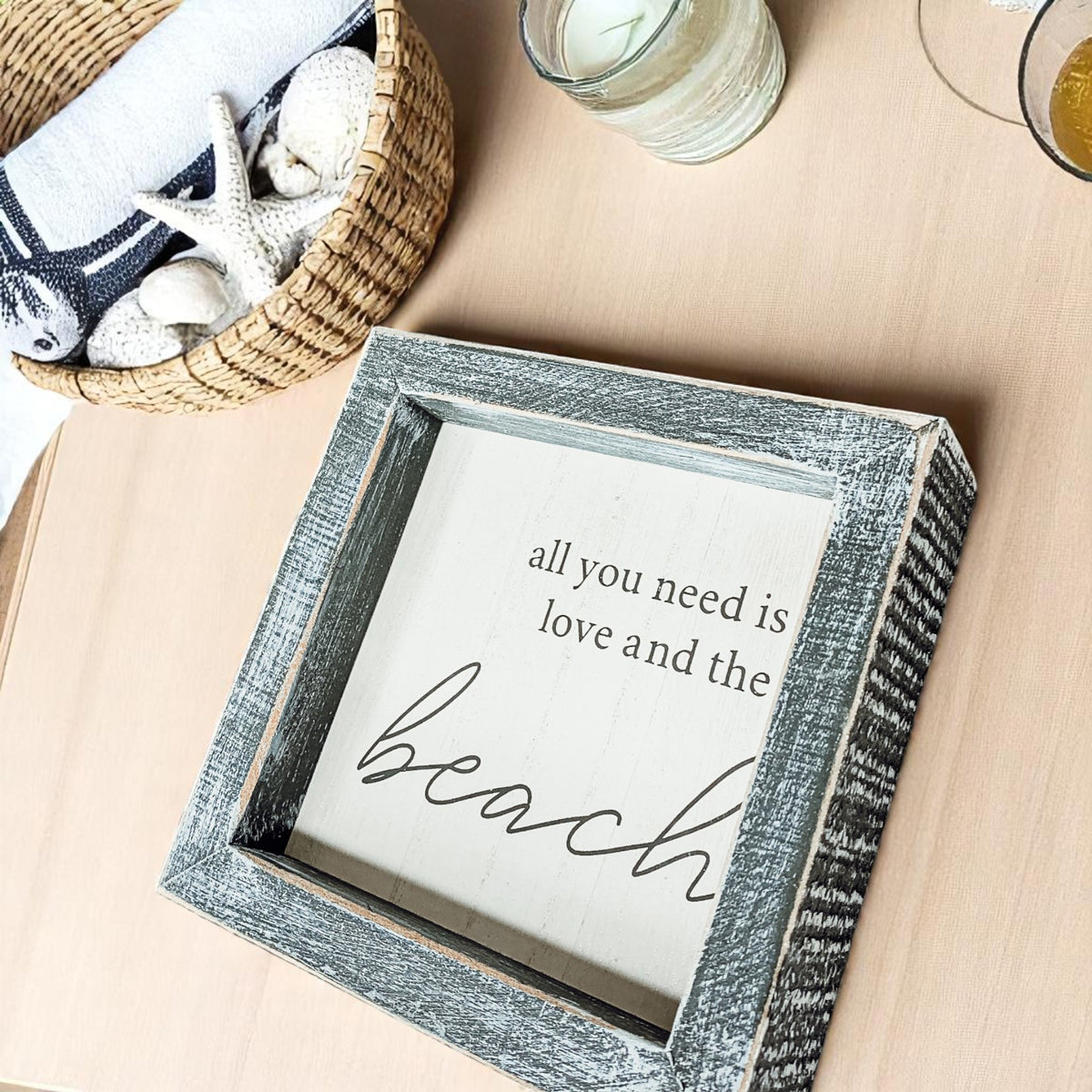 All you need is love and the beach wooden sign with nautical styling