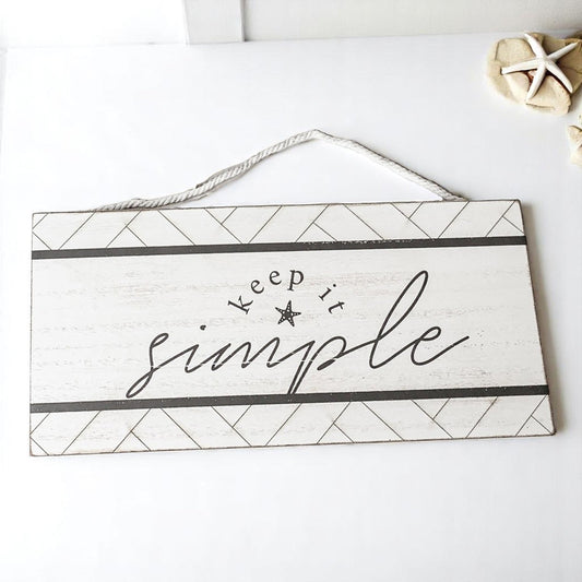 Keep it simple wooden beach sign with geometric pattern and rope hanging