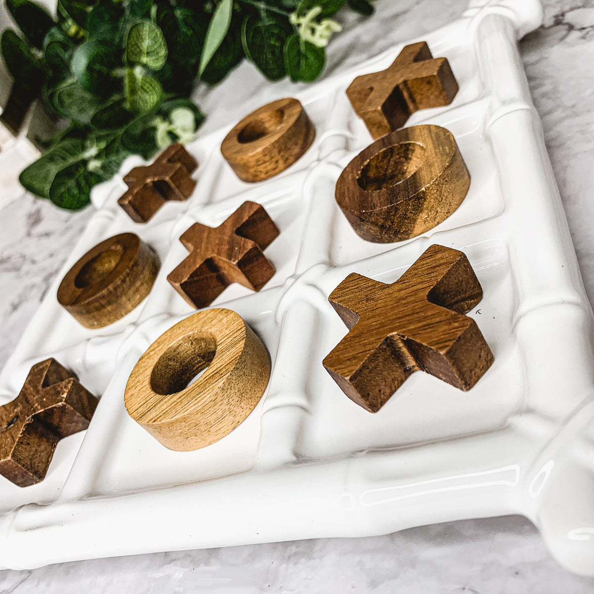 Ceramic Tic Tac Toe Game with Wooden Pieces