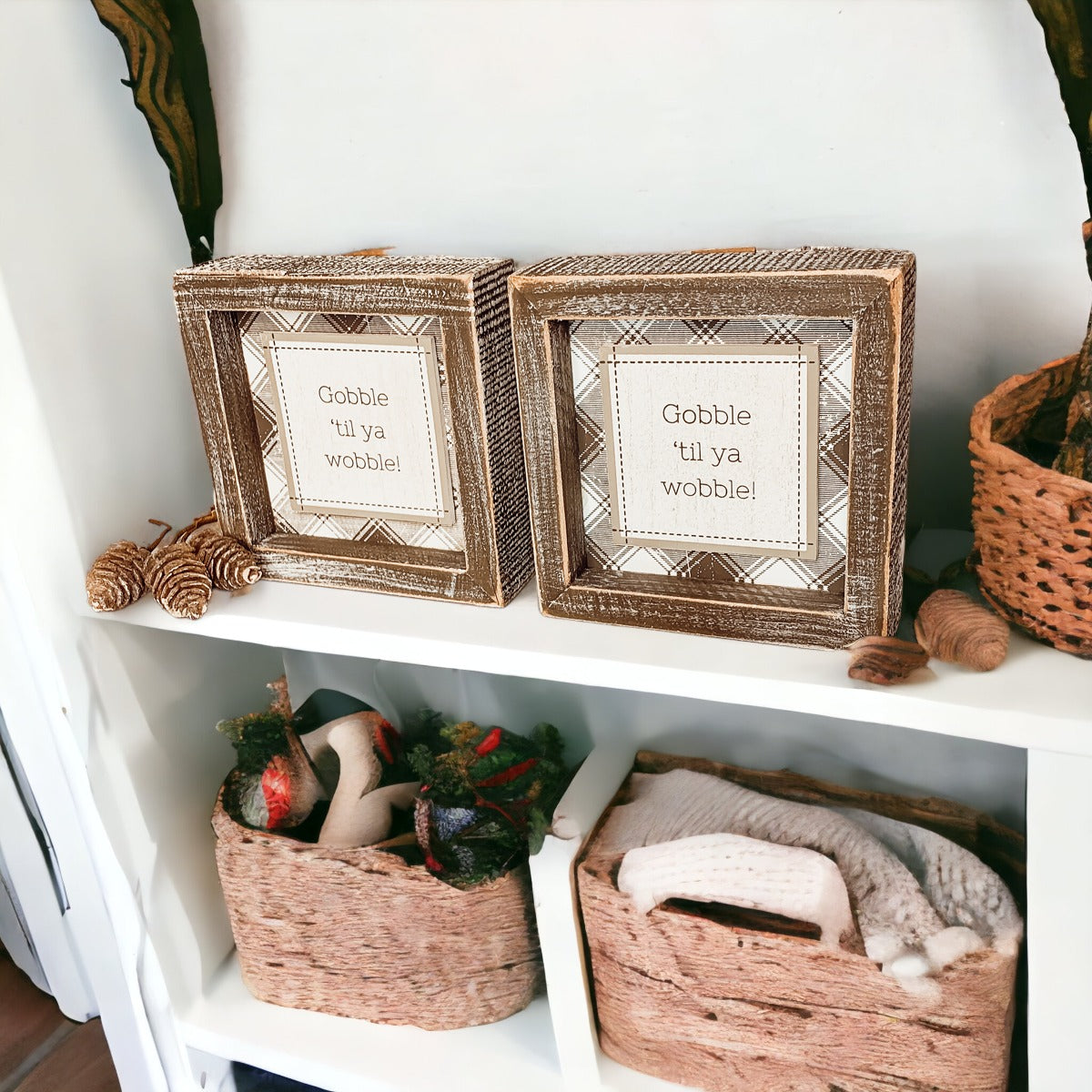 Neutral thanksgiving home decorations, gobble til you wobble signs for home small