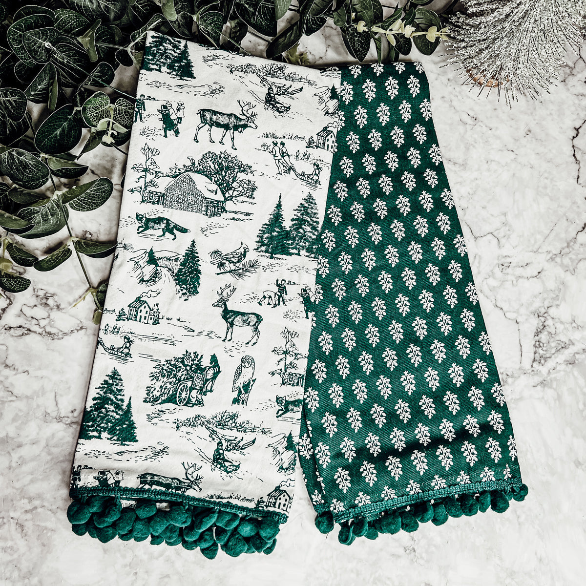 Green and White Cotton Dish Towels