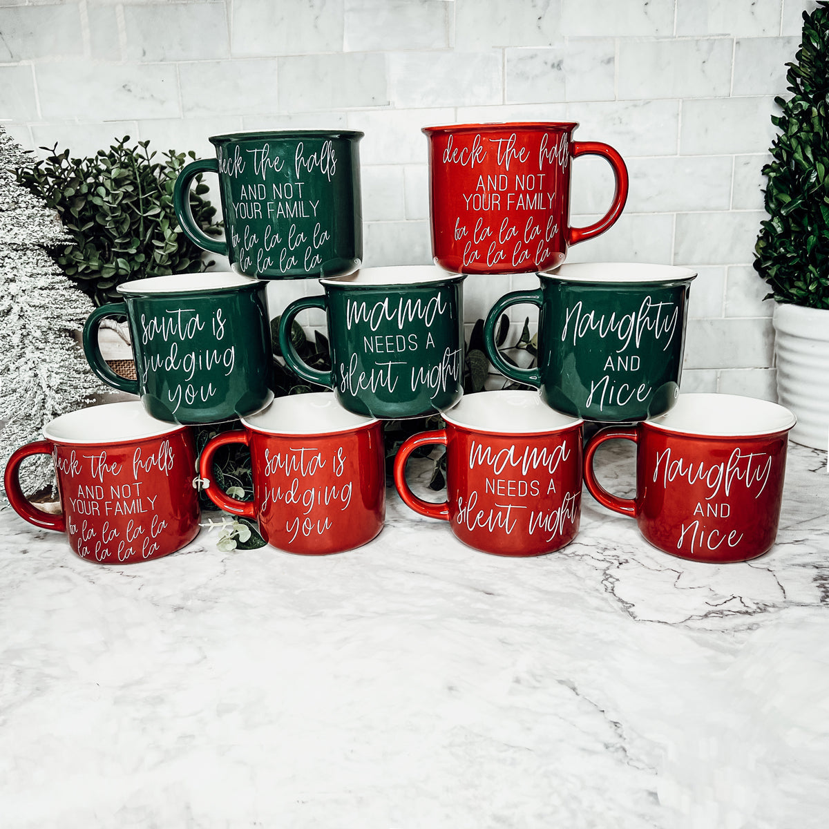 Hilarious Coffee Mug Gifts for Christmas Red and Green Ceramic Coffee Mug Set