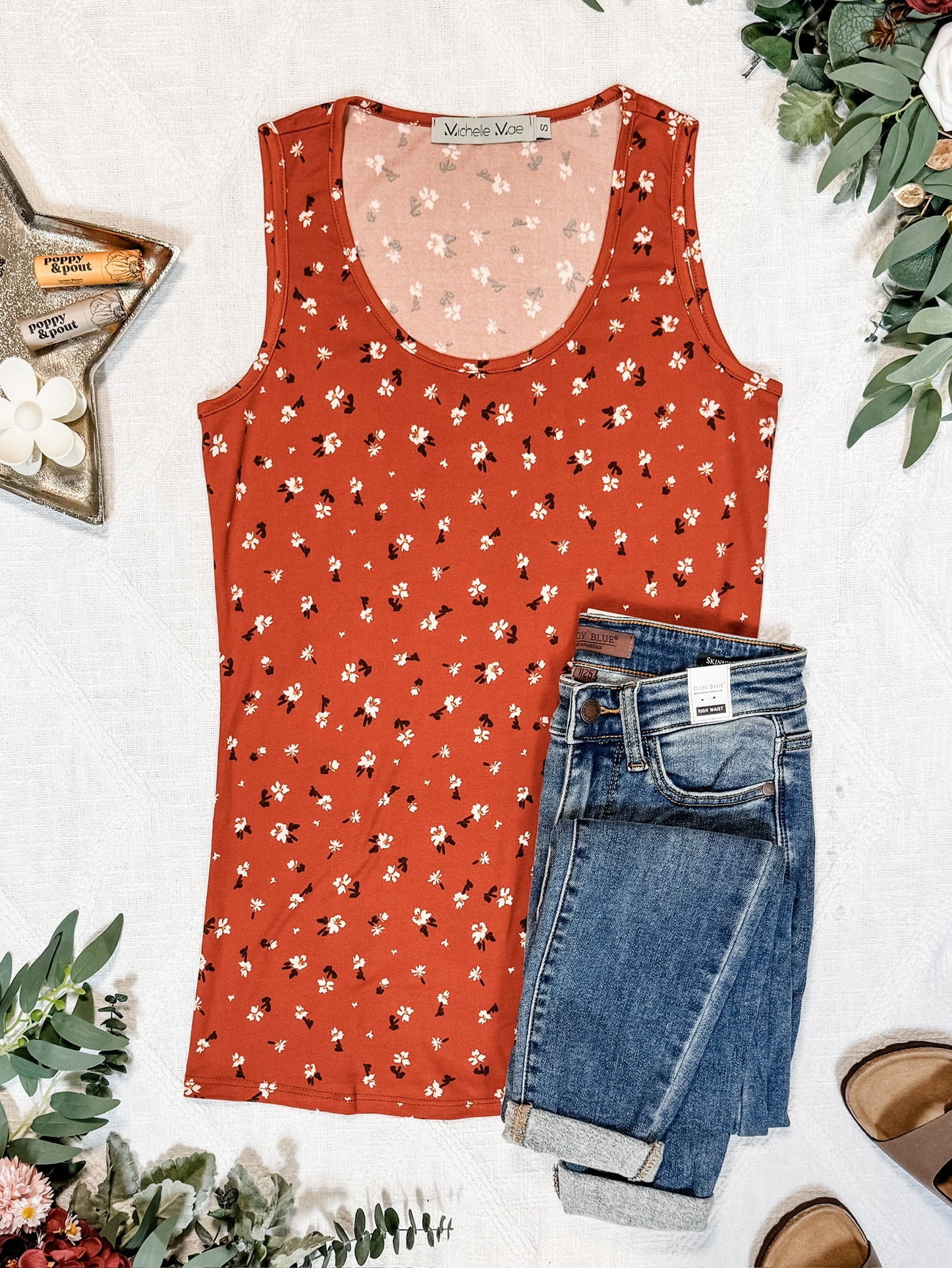 IN STOCK Luxe Crew Tank - Micro Rust Floral