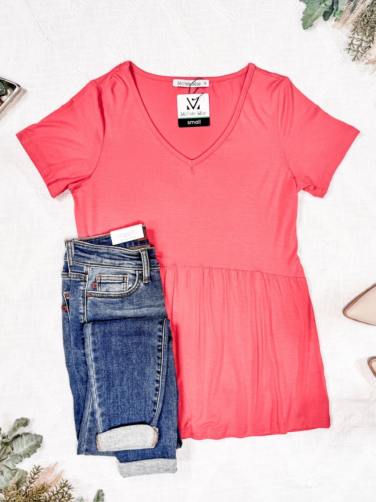 IN STOCK Sarah Ruffle Short Sleeve - Deep Coral