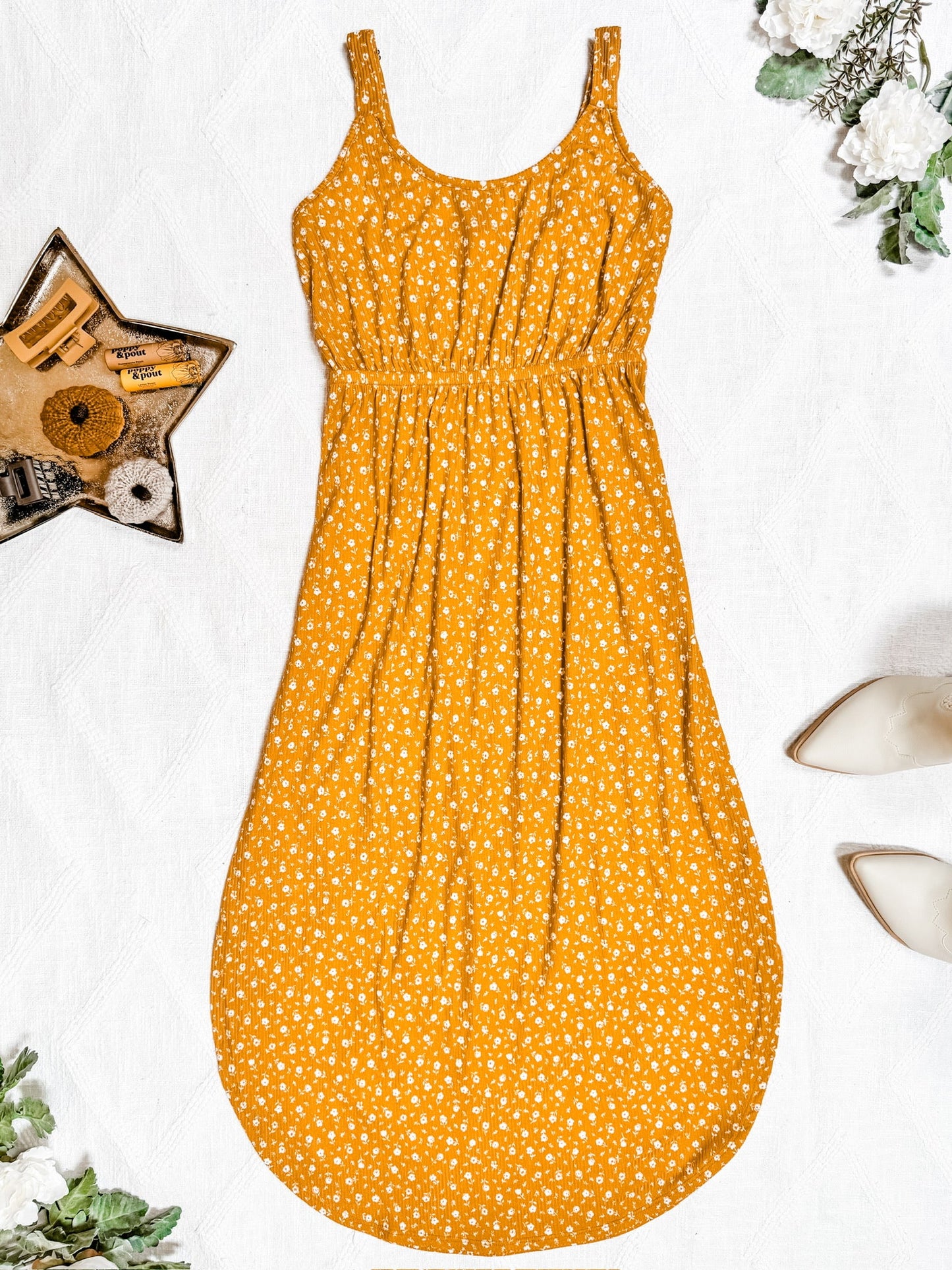 IN STOCK Reagan Ribbed Midi Dress - Pumpkin Floral