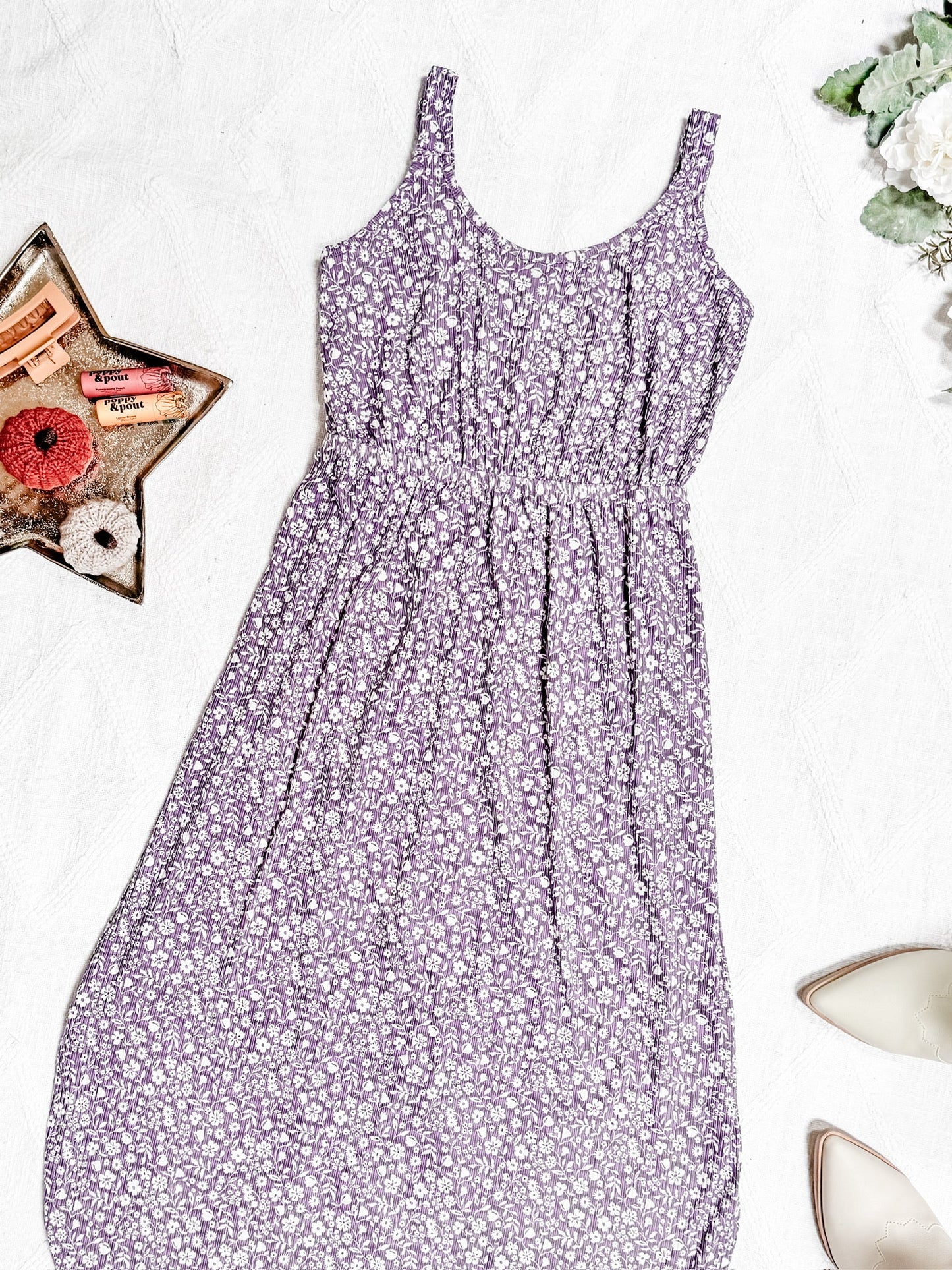 IN STOCK Reagan Ribbed Midi Dress - Lavender Floral